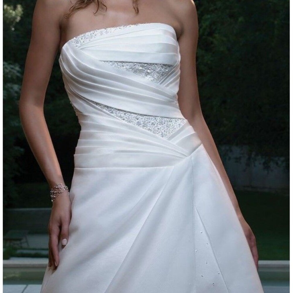 Casablanca 1815 A-Line Strapless Satin Wedding Dress Ivory Beaded Bridal 2 NWT